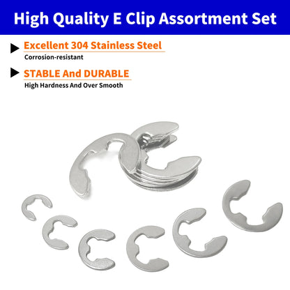200pcs E Circlip Shaft External Retaining Ring Clip Washer 10 Size Stainless Steel Carbon Steel Circlip Washer for Shaft Fastene
