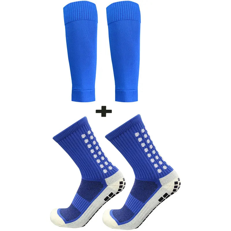 Soccer Shin Guards 2 Pairs Set Men Grip Soccer Socks and Knee Pads Adult Youth Non Slip Leg Football Sports Calf Sleeves