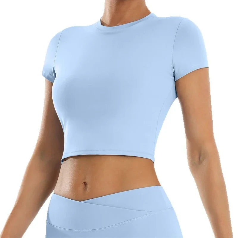 2025 new casual versatile tight fitting quick drying fitness top yoga clothes running Pilates sports T-shirt short sleeved