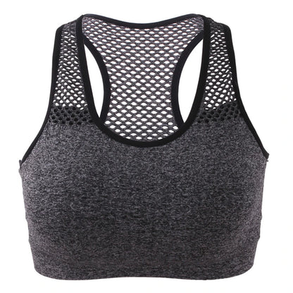 Sports Bra Breathable Mesh Hollow Out Sport Top Seamless Fitness Yoga Bras Women Gym Top Running Vest Shockproof Crop Top