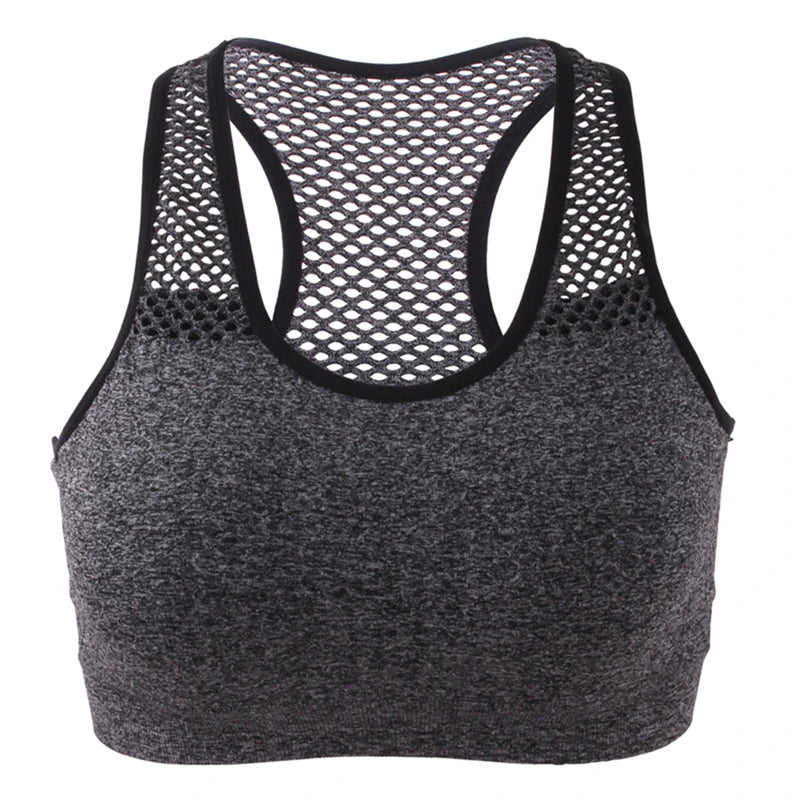 Sports Bra Breathable Mesh Hollow Out Sport Top Seamless Fitness Yoga Bras Women Gym Top Running Vest Shockproof Crop Top