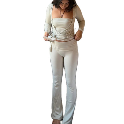 Yoga Workout Outfits Ladies Casual Slim Fit Bandage Crop Tops T-shirt + Fitness Legging Pants Women 2 Piece Sporty Matching Set