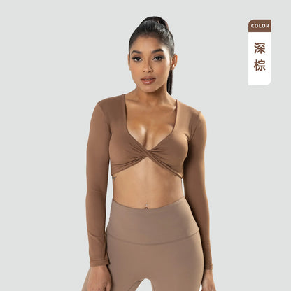 Long Sleeve Sexy Sports Bra Push Up Yoga Crop Top Women Fitness Gym Workout Tops Women Brassiere Sport Female T-shirts Clothing