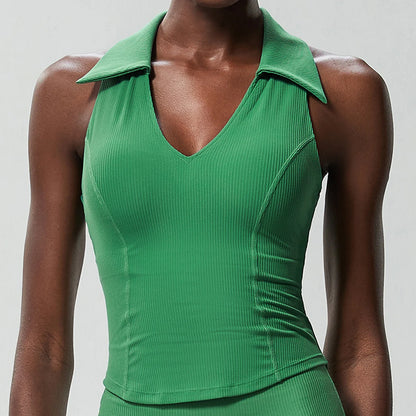 Sleeveless Fitness Yoga Shirt Women Summer Slim Fit V-Neckline Gym Running Top Breathable Quick Dry Sportswear Workout Clothes