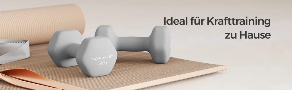 SONGMICS dumbbells set 2x5 kg dumbbell set short dumbbells hexagon neoprene coating