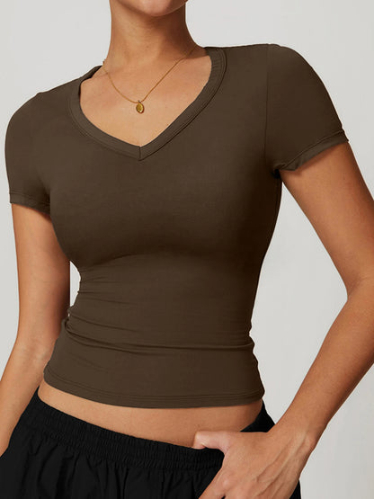 T-shirts, quick drying yoga clothes, short sleeved fitness tops, cover up shirts, outdoor running sports, short sleeved women's