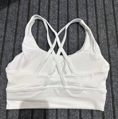 Solid Color Women Cross Back Fitness Underwear Soft Fitness Sport Bra Top Gym Yoga Athletic Workout With Chest Pad Comprehensive