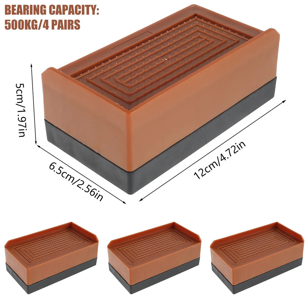 4Pcs Furniture Heightening Foot Pad TPU Non Slip Bed Sofa Fridge Table Risers Multifunctional Rectangle Furniture Support Risers
