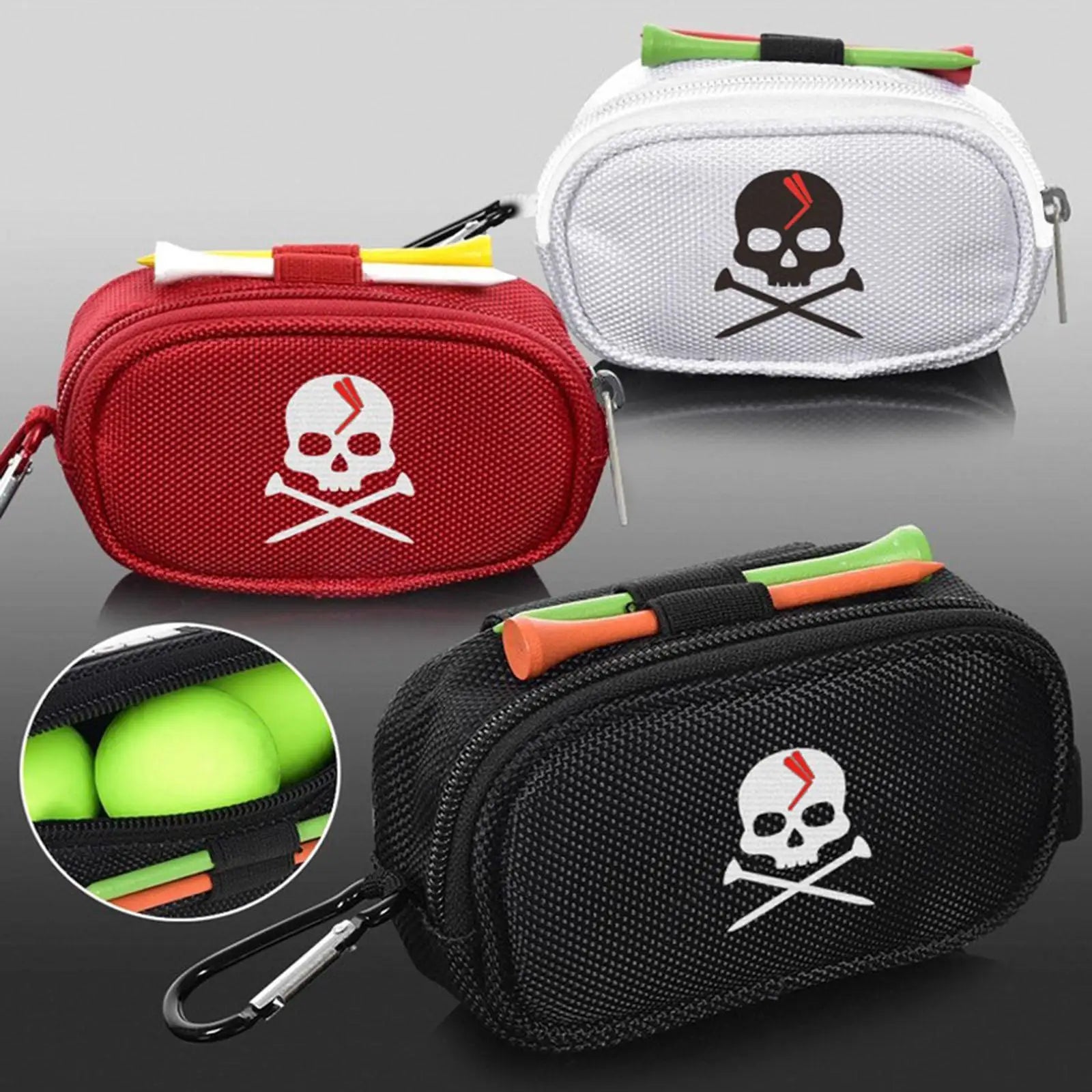 Golf Ball Holder Bag Utility Zipper Waist Pouch 3 Golf Balls 2 Golf Tees Outdoor