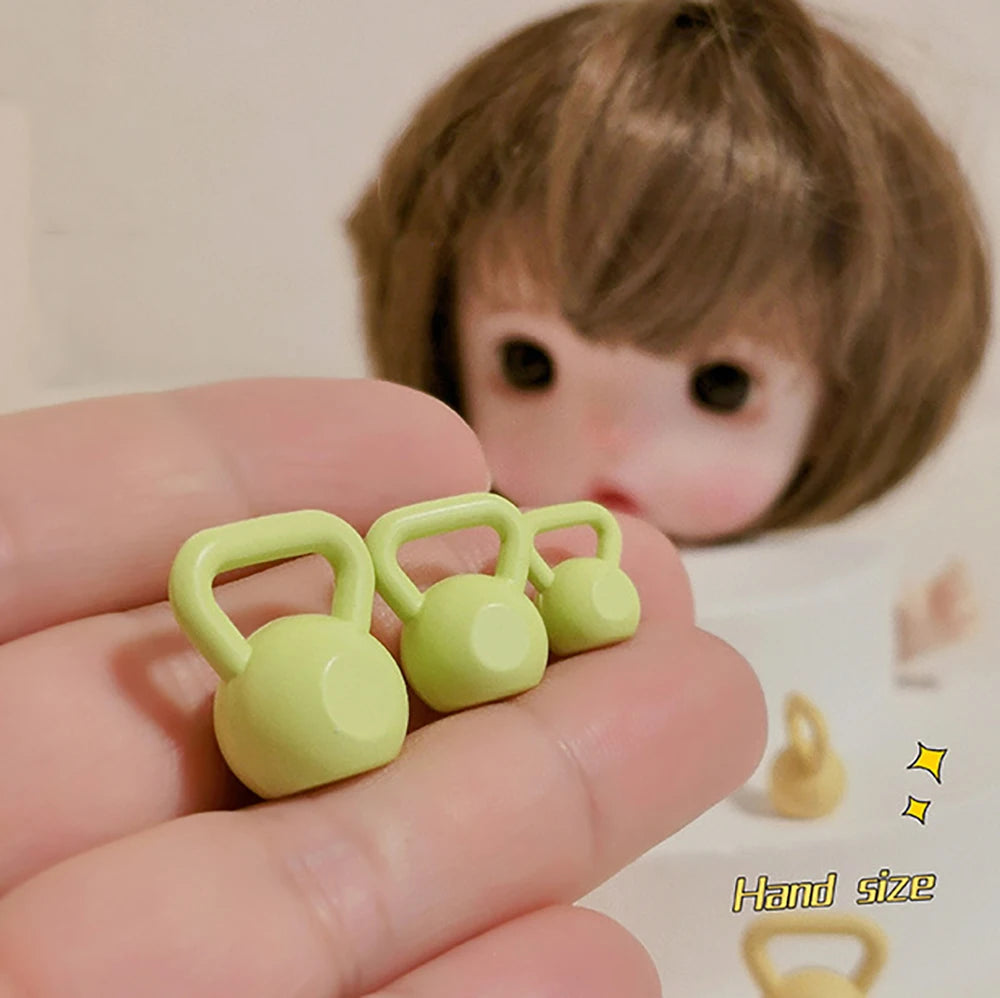 1Pcs 1/12 Dollhouse Miniature Metal Dumbbell Mini Kettlebell Model for ob11 bjd Doll House Accessories Decoration