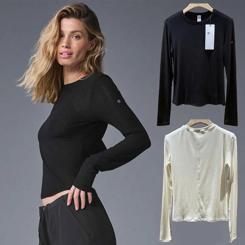 2025 Fashion Women's Sporty Yoga Solid Color T-shirt Sports Crew-neck Long-sleeved Casual Top
