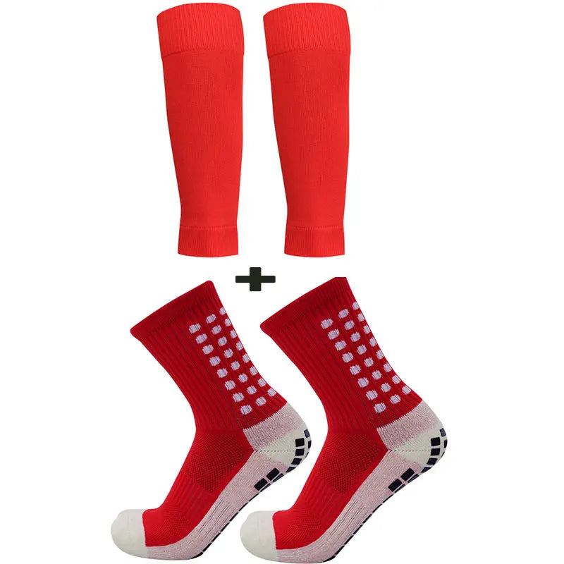 Soccer Shin Guards 2 Pairs Set Men Grip Soccer Socks and Knee Pads Adult Youth Non Slip Leg Football Sports Calf Sleeves
