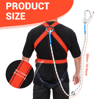 Safety Harness for Work in Height with 2M Safety Rope Belt Carabiner Outdoor Climbing Industrial Full Body Security Protection