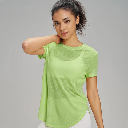 Hollow loose yoga hoodie fitness leisure sports short sleeve mesh breathable lightweight yoga clothing women