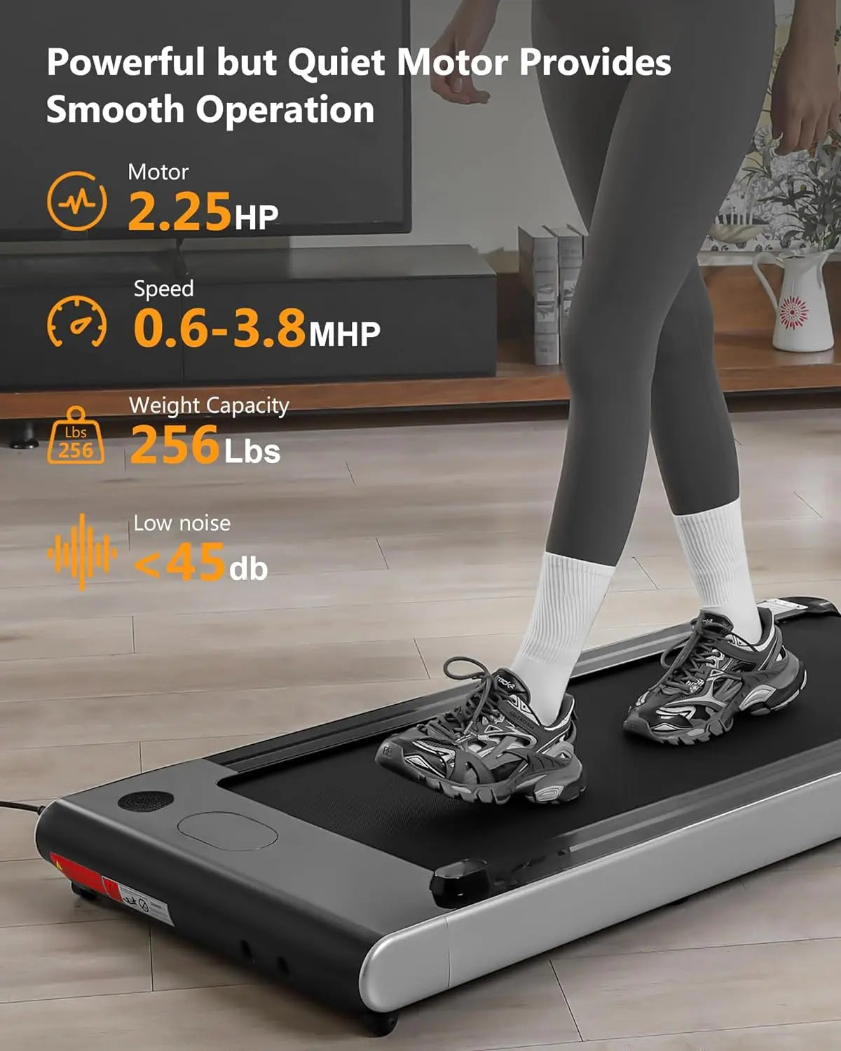 2.5 HP Walking Pad, [0.6-3.8 MPH] [256 LBS] Under Desk Treadmill, [Plug and Play] [Remote & LCD Display] Portable Treadmill