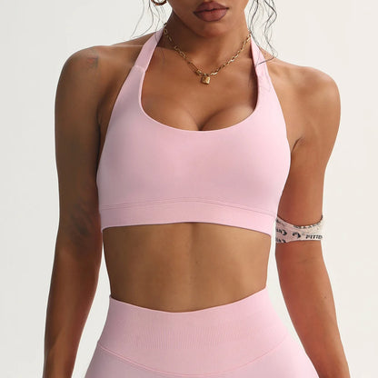 Seamless Halter Sports Bras Running Sexy Open Back Yoga Bra Padded Brassiere Sport Woman Fitness Gym Top Activewear