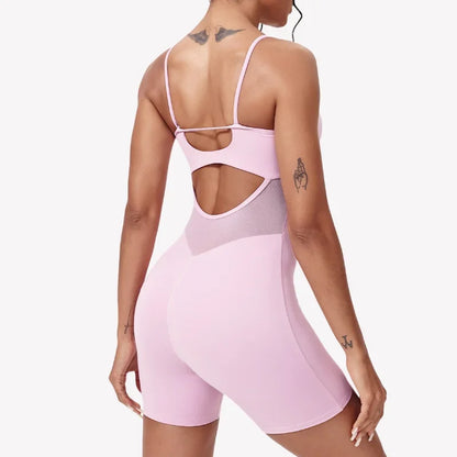 Yoga Jumpsuit Sports Fitness Sexy Backless Tight Mesh Breathable One-piece Running Workout Clothes Gym Shorts Bodysuit for Women
