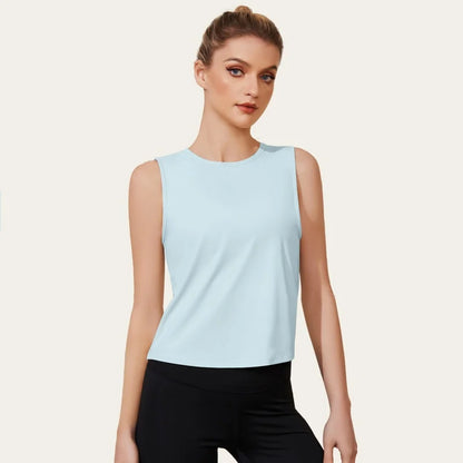 Women Sleeveless Yoga Tops Mesh Quick Dry Breathable Blouse Cover Up Gym Workout Cool T-Shirt Running Short Tank Crop Top