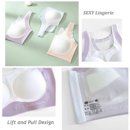 Women Sports Bras Fixed Cup Brassiere Wireless Padded Stretch Tank Tops Girls Vest Ultra Thin Breathable Lingerie Large Size