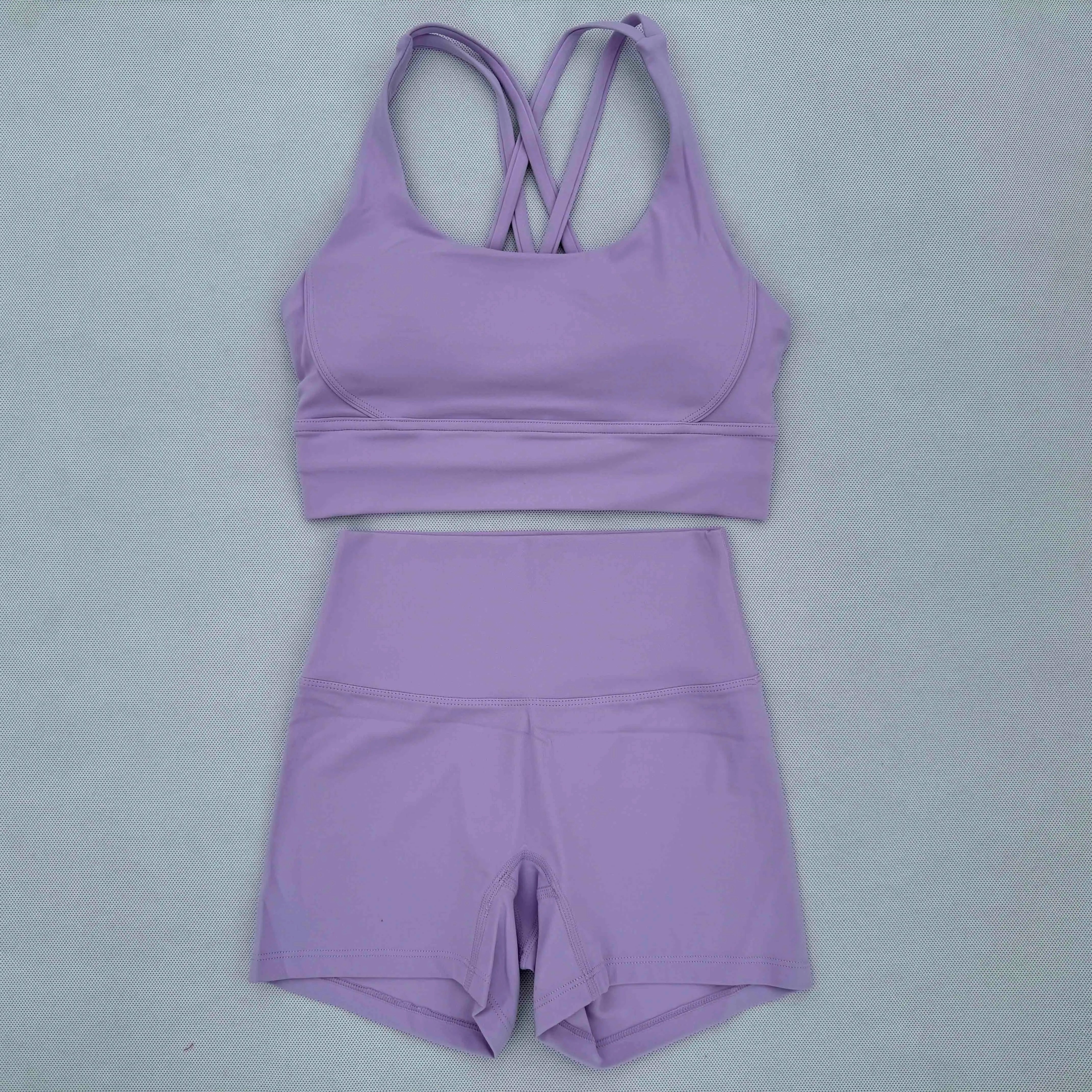 Yoga Clothes Set 2 Piece Gym Sports Shorts Set Women Cross Back Bra Top High Waist Shorts Fitness Suit Running Workout Tracksuit