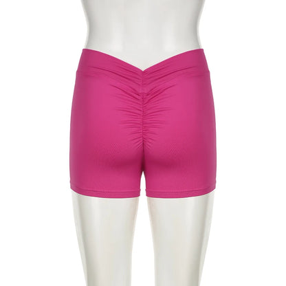 Darlingaga Casual Solid Ruched Skinny Summer Shorts Women Sportswear Gym Basic Short Pants Folds Yoga Clothing Streetwear Bottom