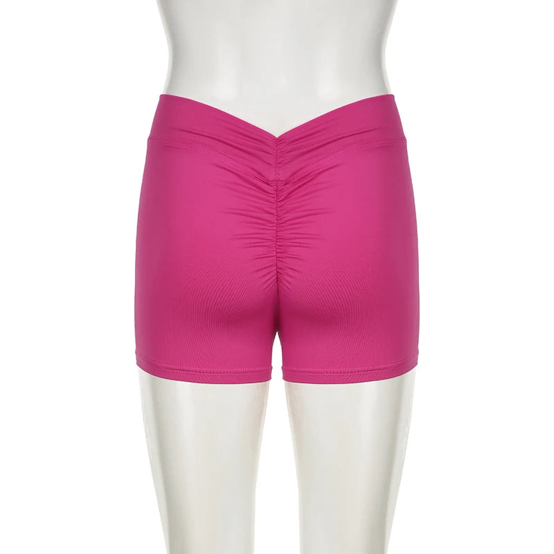 Darlingaga Casual Solid Ruched Skinny Summer Shorts Women Sportswear Gym Basic Short Pants Folds Yoga Clothing Streetwear Bottom