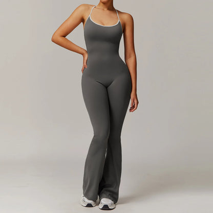 Seamless Yoga Jumpsuits Sports Fitness Pleated Peach Hip Backless Cross Back Yoga Onesie Workout Clothing Gym Tracksuit for Wome