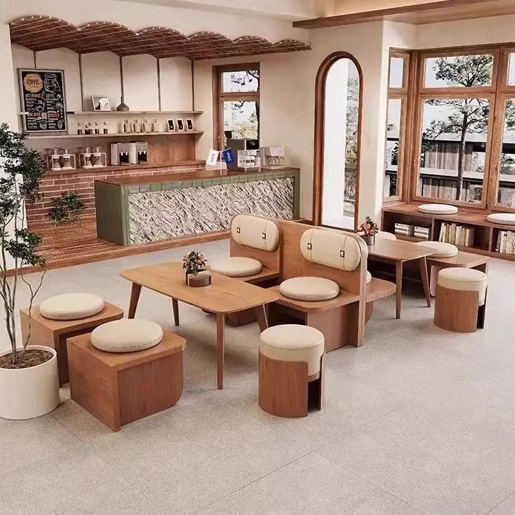 Customizable Cafe Sofa Set, Wall-leaning Bench for Bubble Tea Shops, Sweet Dessert Cafes, and Book Bars