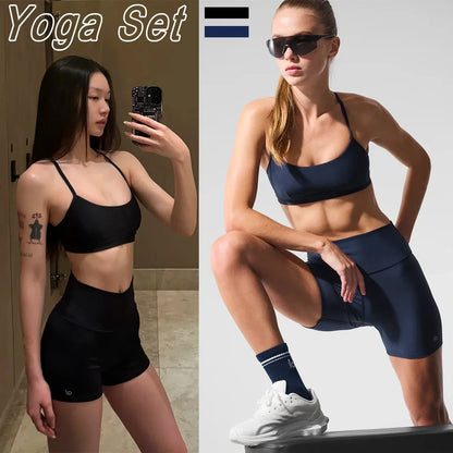 Yoga Sexy Bra Sport Set Women 5" Air Lift Energy Short Hip Lift Tight Slim Fit Yoga Shorts Running Cycling Slimming Top Gym Set