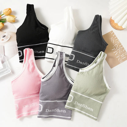 Women's Sports Letter Bras Fitness Seamless Plus Size Bra Tops Full Coverage Wireless Femme Bralette Bra