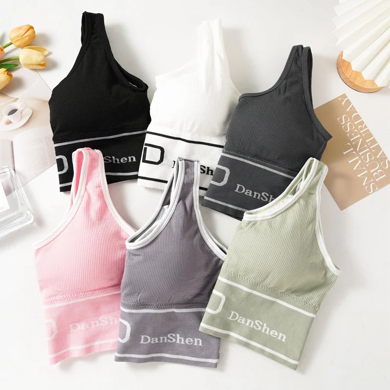 Women's Sports Letter Bras Fitness Seamless Plus Size Bra Tops Full Coverage Wireless Femme Bralette Bra