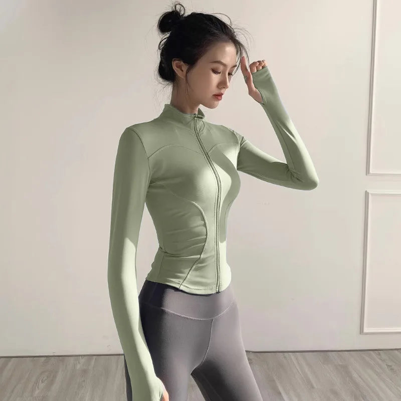 2025 New Yoga Coat Short Sports Jacket WOMEN'S Fitness Clothes Slimming Body Sculpting Zipper Yoga Jacket