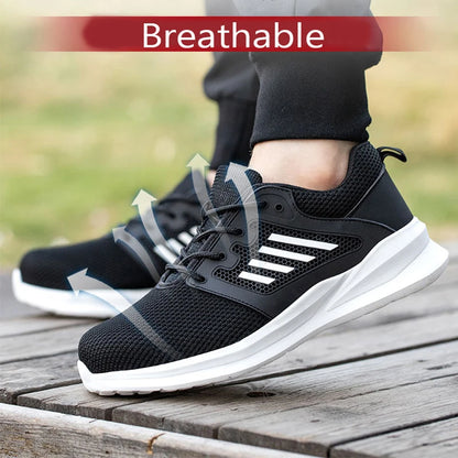 Safety Sneaker for Men Steel Toe Safety Shoes Sports Work Anti-Smashing Industrial Safety Tennis Shoes Outdoor Black Work Boots