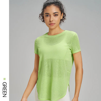 Hollow loose yoga hoodie fitness leisure sports short sleeve mesh breathable lightweight yoga clothing women