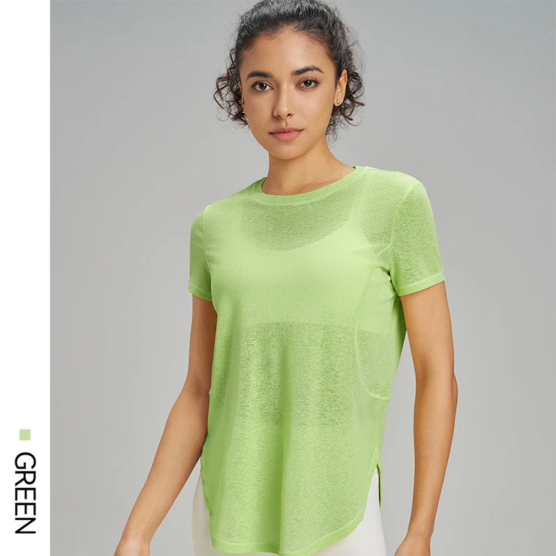 Hollow loose yoga hoodie fitness leisure sports short sleeve mesh breathable lightweight yoga clothing women