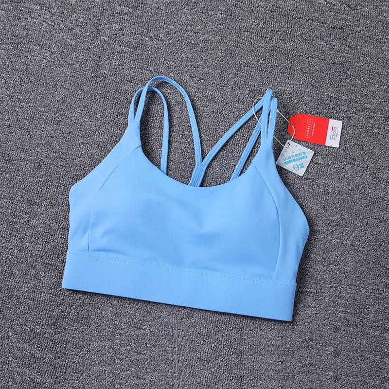 New Women's Sports Bra Padded Without Bones Cross Back Fitness Busty Underwear High Support Impact Running Gym Vest Yoga Bras