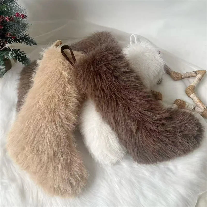 New solid color Christmas socks 20 inch milk brown fine long hair decoration overall sock gift bag