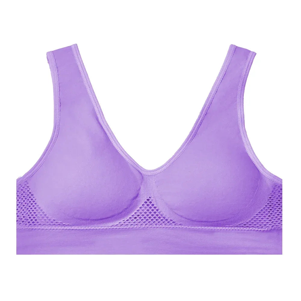 Sexy Womens Sport Bra Shockproof Running Padded Mesh Wireless Vest Top Solid Breathable Girl Yoga Push Up Training Bra Underwear