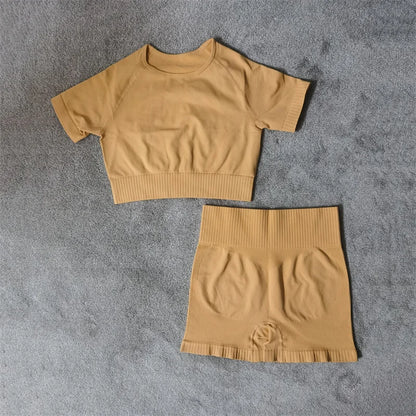 Fitness Yoga Set Seamless Sport Women's Sportswear High Waist Leggings Workout Outfits Two Piece Shorts Sets Womens Gym Clothing