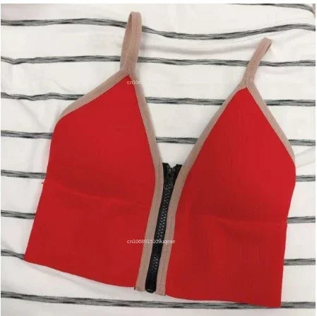 Seamless Sports Bra Women's Tube Top Front Zipper Sexy Crop Tops Beauty Back V-Neck Camisoles Push Up Lingerie Sports Tank Top