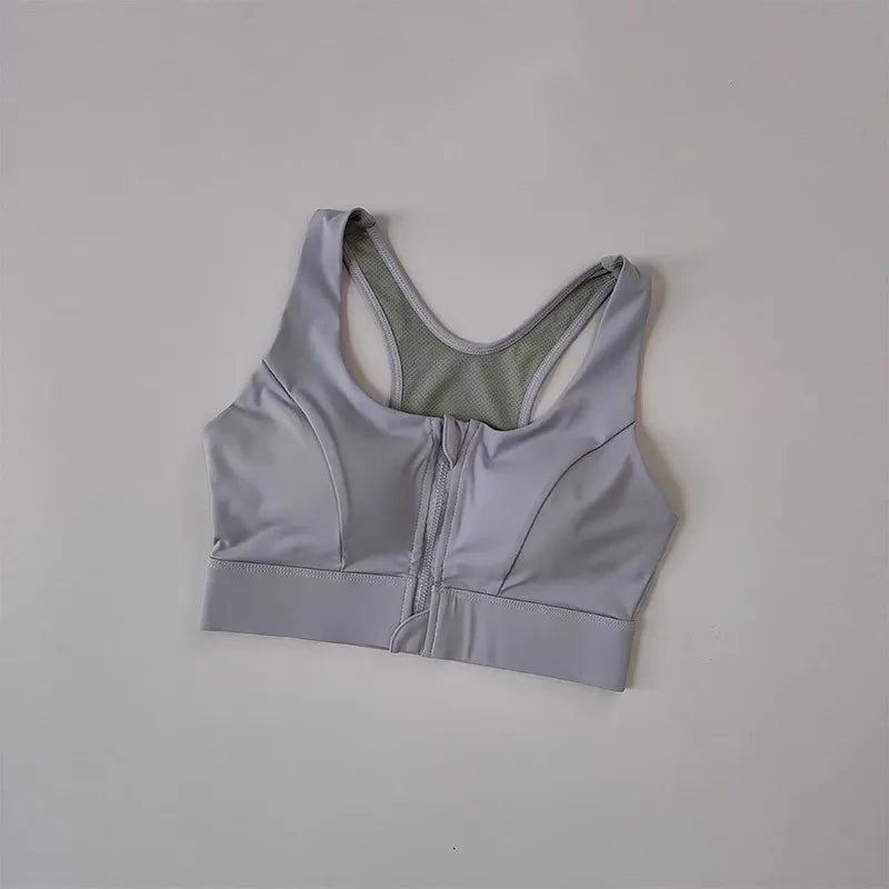 Large Size Women's Sports Fitness Bra Shock-Absorbing Gathered Front Zipper Design No Buckle Needed for Comfortable Fit