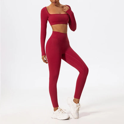 New Long sleeve Shirt Sports Set Women Fitness Tights Yoga Set Crop Top Running High Waist Gym Set Womens Outfits Yoga Clothing