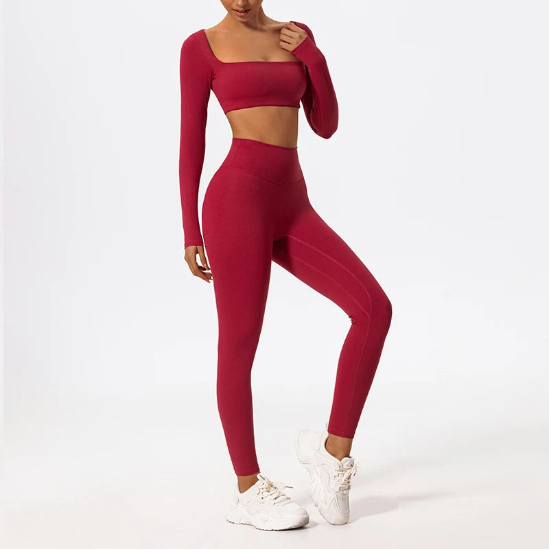 New Long sleeve Shirt Sports Set Women Fitness Tights Yoga Set Crop Top Running High Waist Gym Set Womens Outfits Yoga Clothing