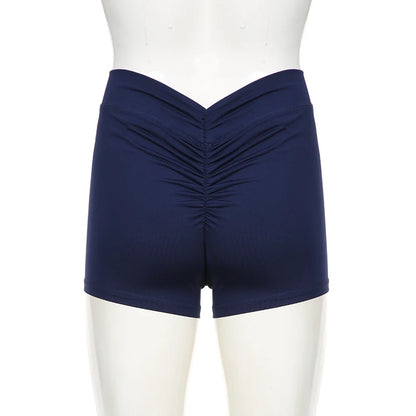 Darlingaga Casual Solid Ruched Skinny Summer Shorts Women Sportswear Gym Basic Short Pants Folds Yoga Clothing Streetwear Bottom