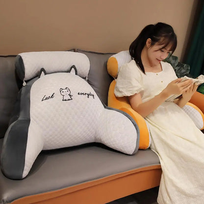 Bedroom Sit Up Pillow Backrest Support Pillow Cartoon Print Bed Reading Pillow with Arm Support Detachable Backrest for Sofa