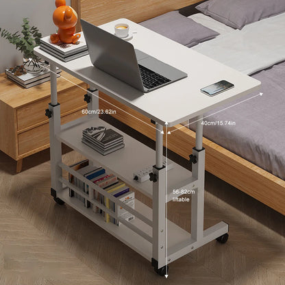 Simple Double-Layer Small Office Desk Adjustable Height Side Mobile Workbenchmobile Laptop Computer Standing Bedside Home Desk