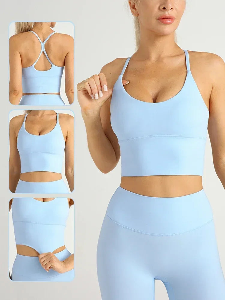 Yoga Cross Back Y Shape Sports Bra Women Solid Color Gym Fitness Yoga Jogging Workout Sports Sling Activewear Pilates Clothes