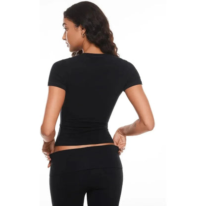 Yoga clothes, women's Pilates fitness training, short sleeved tight fitting T-shirt, quick drying running sports top, summer