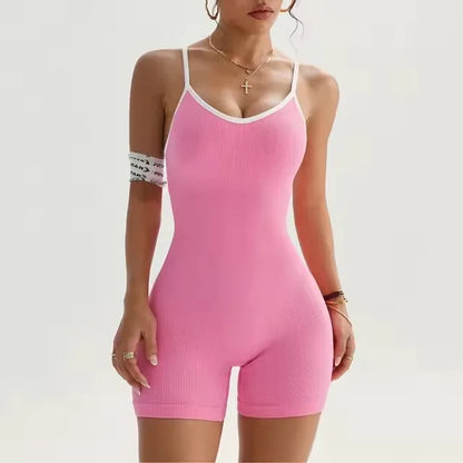 Women Jumpsuit Yoga Set Sexy Criss-Cross Back One-piece Bodysuit Fitness Quick-Dry High Elastic Sportswear Outfits Gym Clothing