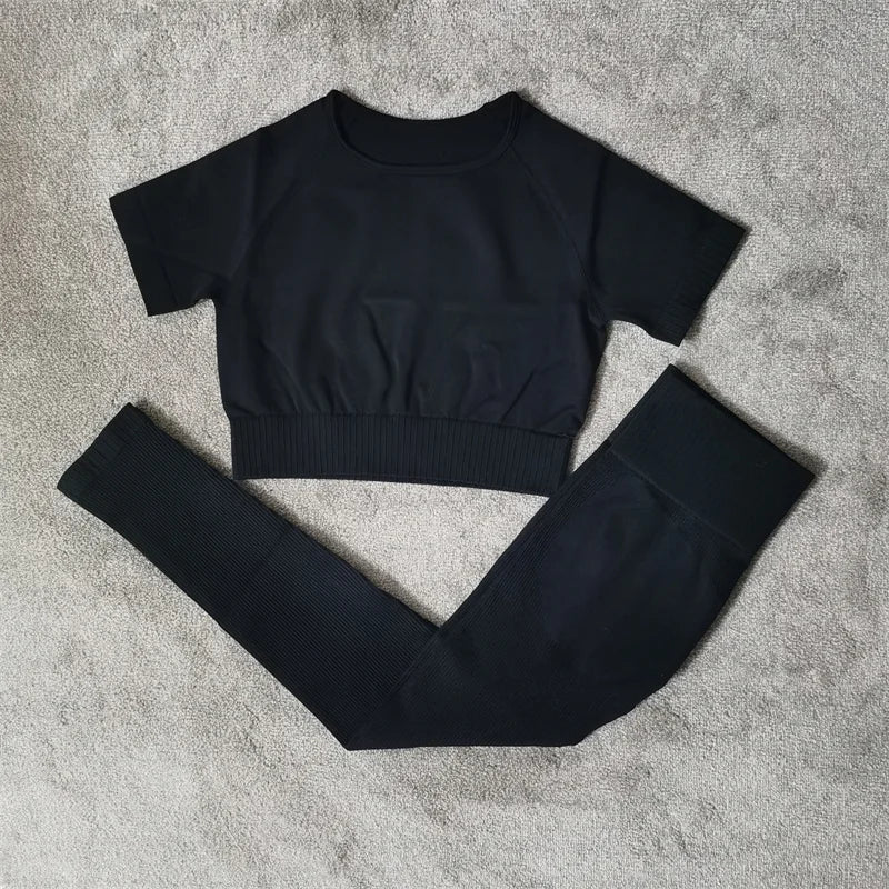 Fitness Yoga Set Seamless Sport Women's Sportswear High Waist Leggings Workout Outfits Two Piece Shorts Sets Womens Gym Clothing